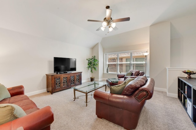 3234 Burke Dr, Royse City, TX 75189 - carpeted living area featuring baseboards, a ceiling fan, and lofted ceiling