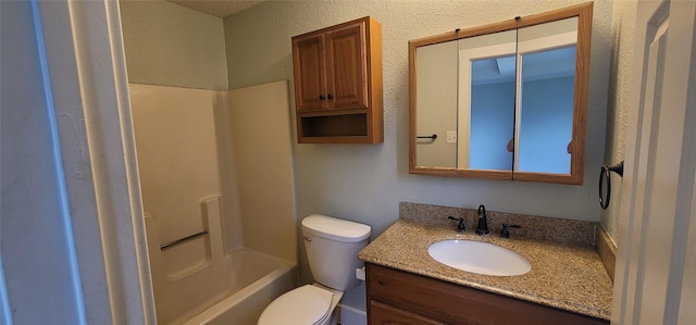 6436 Green Ridge Dr, Watauga, TX 76148 - bathroom featuring toilet, vanity, and shower / tub combination