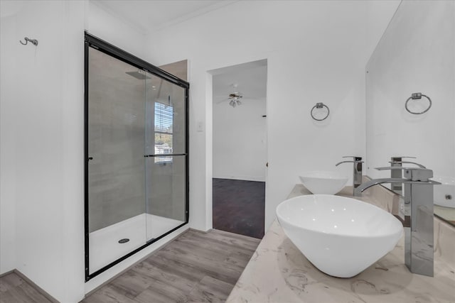 2700 Pine Ave, Waco, TX 76708 - full bath with a sink, a shower stall, ceiling fan, and baseboards