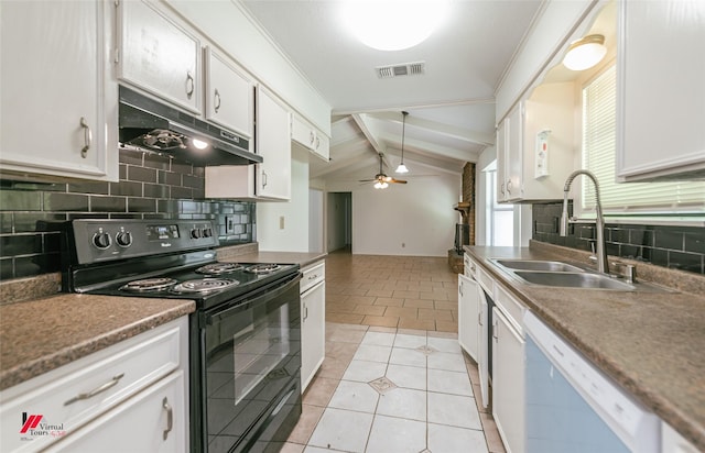 9104 Rosedown Cir, Shreveport, LA 71118 - kitchen with black range with electric stovetop, under cabinet range hood, a sink, white dishwasher, and tasteful backsplash