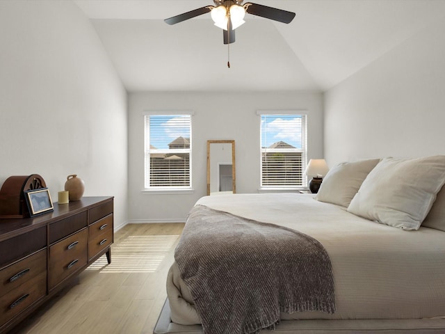 1519 Old Wichita Trl, Saginaw, TX 76131 - bedroom with light wood-style flooring, a ceiling fan, baseboards, and high vaulted ceiling