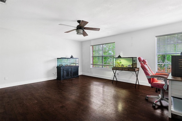 912 Thistle Cir, Allen, TX 75002 - office area featuring wood finished floors, baseboards, and ceiling fan