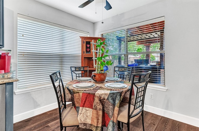 912 Thistle Cir, Allen, TX 75002 - dining room featuring baseboards, wood finished floors, and ceiling fan