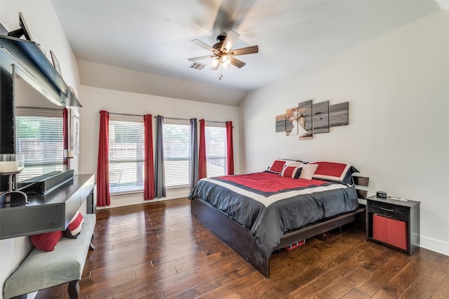 7812 Rancho De La Osa Trl, Mckinney, TX 75070 - bedroom with wood finished floors, multiple windows, lofted ceiling, ceiling fan, and baseboards