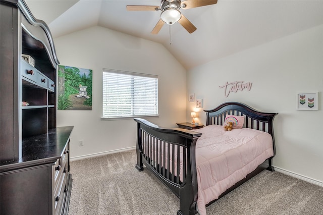 7812 Rancho De La Osa Trl, Mckinney, TX 75070 - carpeted bedroom featuring vaulted ceiling, baseboards, and ceiling fan