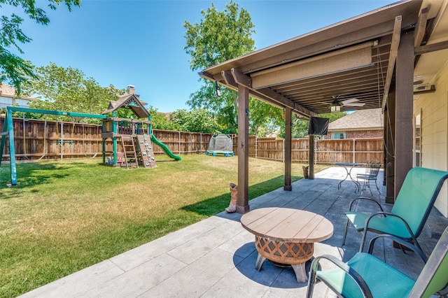 7812 Rancho De La Osa Trl, Mckinney, TX 75070 - view of patio with a playground and a ceiling fan