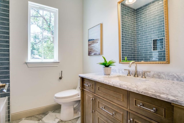407 Baldwin Dr, Joshua, TX 76058 - full bath with plenty of natural light, toilet, vanity, and marble finish floors