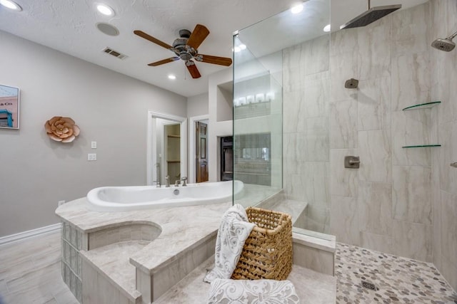 87 Eagle Chase Ln, Pottsboro, TX 75076 - full bathroom with recessed lighting, ceiling fan, a walk in shower, and baseboards