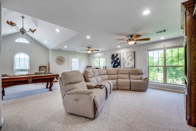 87 Eagle Chase Ln, Pottsboro, TX 75076 - living room with carpet flooring, billiards, healthy amount of natural light, recessed lighting, and a ceiling fan