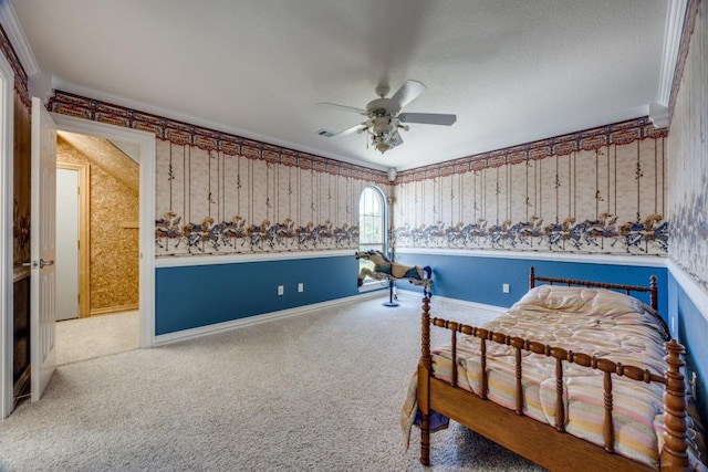 87 Eagle Chase Ln, Pottsboro, TX 75076 - bedroom with carpet, baseboards, wallpapered walls, and a ceiling fan