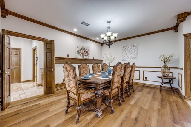 87 Eagle Chase Ln, Pottsboro, TX 75076 - dining space featuring a chandelier, light wood finished floors, crown molding, recessed lighting, and baseboards