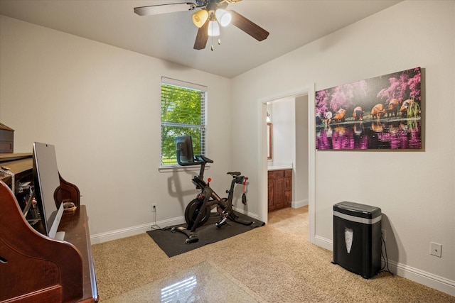 3712 Lonesome Creek Rd, Granbury, TX 76049 - exercise room with ceiling fan and baseboards