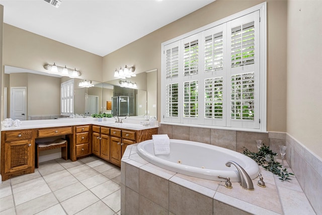 1621 Grandberry Dr, Melissa, TX 75454 - full bathroom with a jetted tub, vanity, and tile patterned flooring