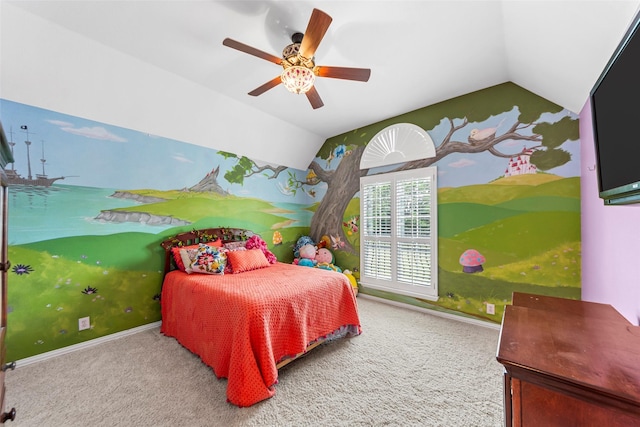 1621 Grandberry Dr, Melissa, TX 75454 - bedroom featuring lofted ceiling, carpet, and ceiling fan