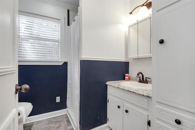 6505 Oakwood Lake Ct, Granbury, TX 76049 - bathroom with baseboards, vanity, and toilet