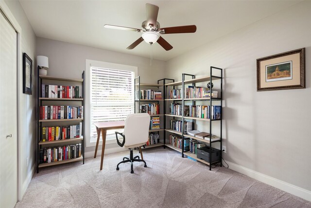 4018 Crown Shore Dr, Dallas, TX 75244 - carpeted home office with ceiling fan and baseboards