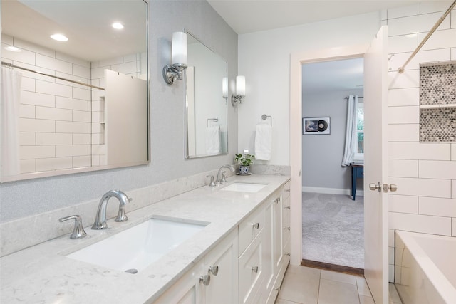 4018 Crown Shore Dr, Dallas, TX 75244 - full bathroom featuring double vanity, recessed lighting, and tile patterned flooring