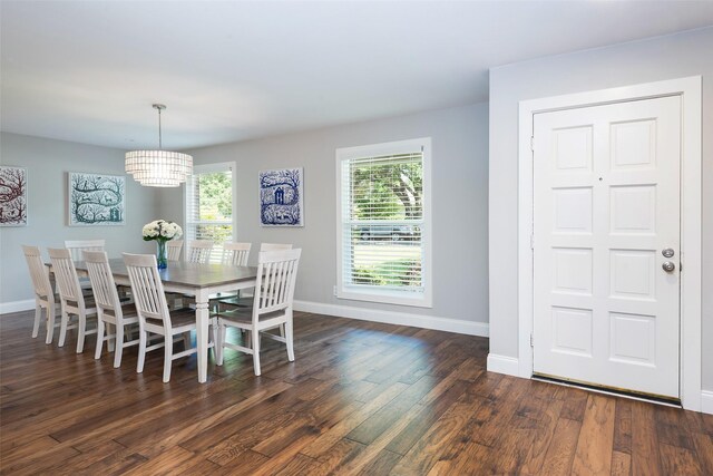4018 Crown Shore Dr, Dallas, TX 75244 - dining space with baseboards, dark wood-style flooring, and a chandelier