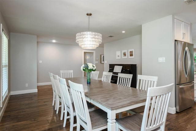4018 Crown Shore Dr, Dallas, TX 75244 - dining space with dark wood-style floors, recessed lighting, baseboards, and a chandelier