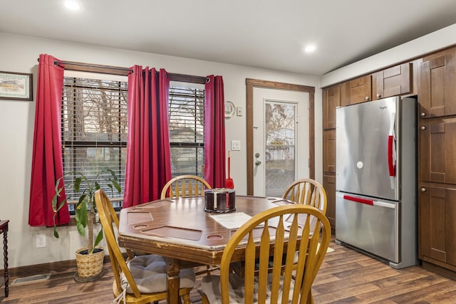 123 Little River Bnd, Mabank, TX 75156 - dining space with dark wood finished floors, recessed lighting, and baseboards