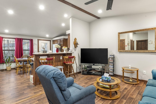 123 Little River Bnd, Mabank, TX 75156 - living area featuring lofted ceiling, ceiling fan, wood finished floors, recessed lighting, and baseboards