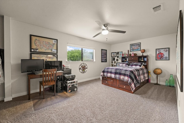2302 Warwick Ave, Grand Prairie, TX 75052 - carpeted bedroom with baseboards, a desk, and a ceiling fan