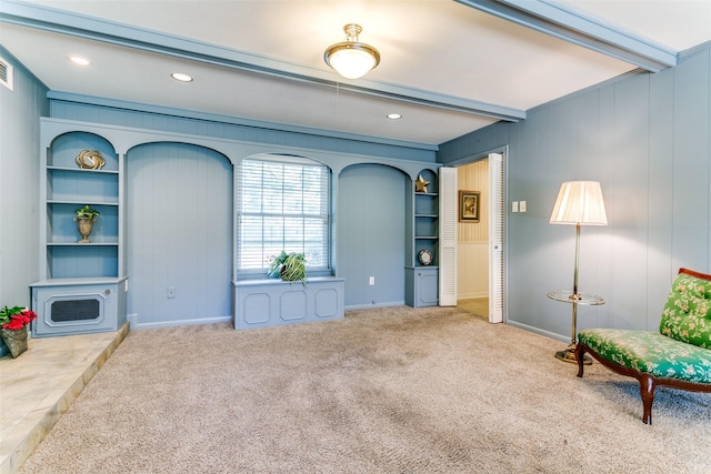 907 Glen Dell Dr, Irving, TX 75061 - sitting room with carpet floors, recessed lighting, and beamed ceiling