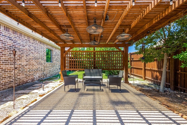 11626 Capitan Ln, Frisco, TX 75033 - fenced backyard with a patio, an outdoor living space, and a pergola