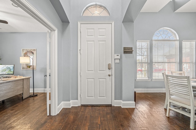 2433 Mallard Dr, Little Elm, TX 75068 - foyer entrance featuring dark wood finished floors, plenty of natural light, and baseboards