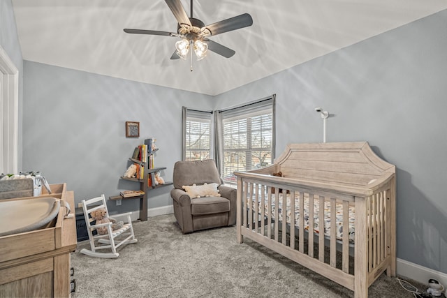 2433 Mallard Dr, Little Elm, TX 75068 - carpeted bedroom featuring a crib, baseboards, and a ceiling fan