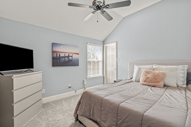 2433 Mallard Dr, Little Elm, TX 75068 - carpeted bedroom featuring lofted ceiling, baseboards, and ceiling fan