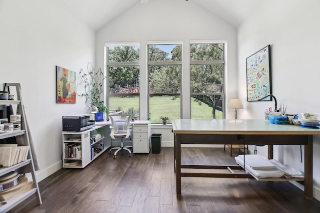 424 Trigger Trl, Argyle, TX 76226 - office area with dark wood finished floors and vaulted ceiling