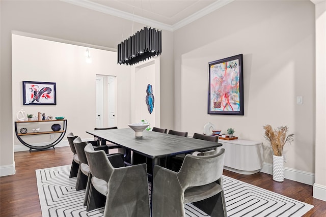 655 Creekway Dr, Irving, TX 75039 - dining space with ornamental molding, baseboards, and dark wood-style floors