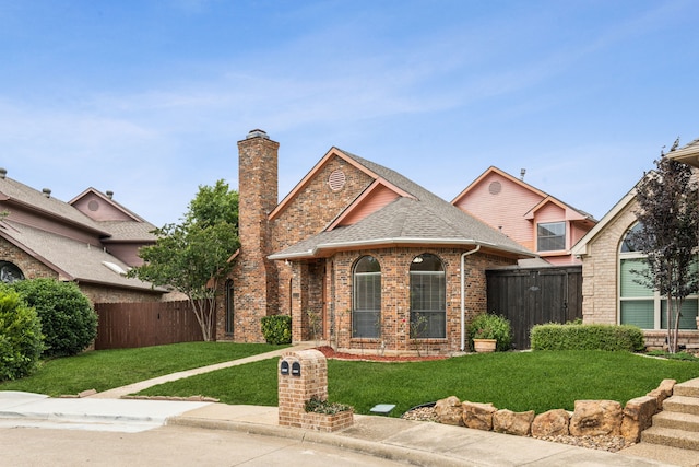 4103 Bendwood Ln, Dallas, TX 75287 - view of front of home featuring a shingled roof, brick siding, and a chimney