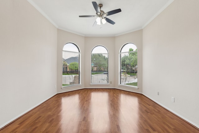 4103 Bendwood Ln, Dallas, TX 75287 - unfurnished room featuring wood finished floors, ornamental molding, ceiling fan, and baseboards