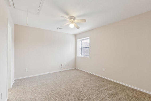 4103 Bendwood Ln, Dallas, TX 75287 - unfurnished room featuring attic access, light colored carpet, a ceiling fan, and baseboards