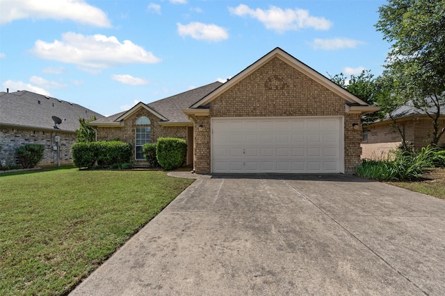 1039 Spring Hill Dr, Saginaw, TX 76179 - single story home with brick siding, driveway, a front yard, an attached garage, and a shingled roof