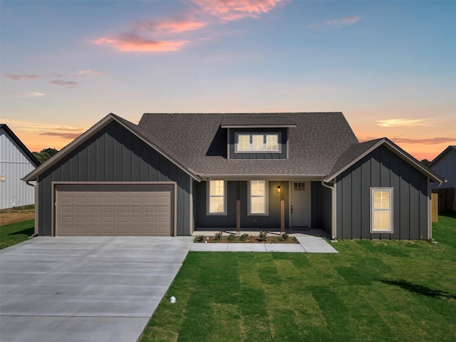 416 Redbud Ln, Tolar, TX 76476 - modern farmhouse style home with driveway, board and batten siding, a garage, covered porch, and roof with shingles