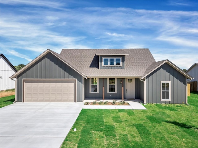 416 Redbud Ln, Tolar, TX 76476 - view of front of property with board and batten siding, concrete driveway, a garage, roof with shingles, and covered porch
