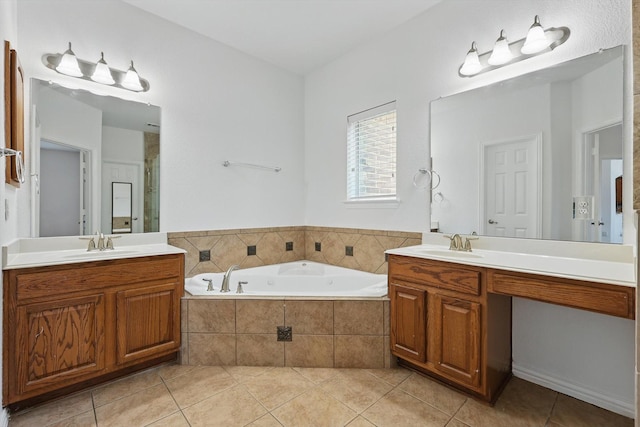 2410 Honey Dr, Arlington, TX 76001 - full bath featuring tile patterned floors, two vanities, and a garden tub