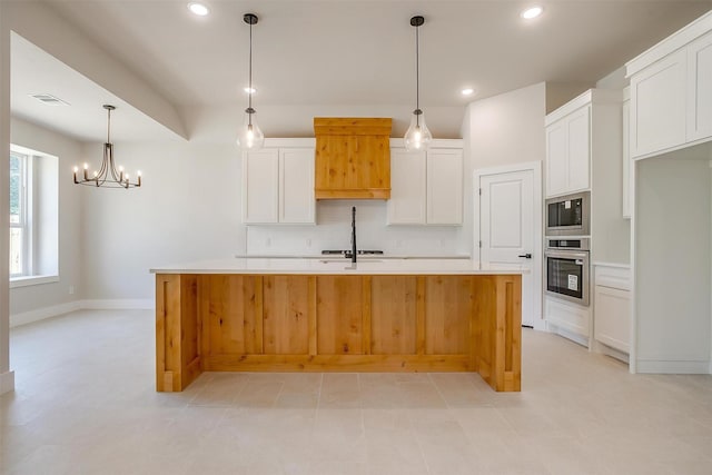 2602 23rd St, Fort Worth, TX 76106 - kitchen with stainless steel oven, white cabinets, decorative backsplash, recessed lighting, and light countertops