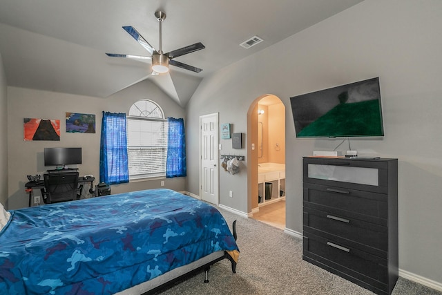 5424 Yellow Birch Dr, Fort Worth, TX 76244 - bedroom with arched walkways, baseboards, carpet, and vaulted ceiling