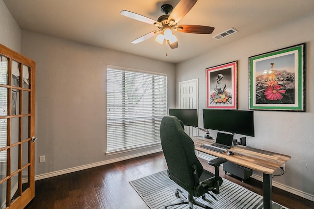5424 Yellow Birch Dr, Fort Worth, TX 76244 - office area featuring wood finished floors, ceiling fan, and baseboards