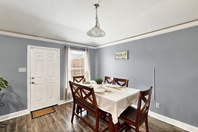 2715 Myopia Ct, Dallas, TX 75253 - dining area featuring crown molding, dark wood-style flooring, and baseboards
