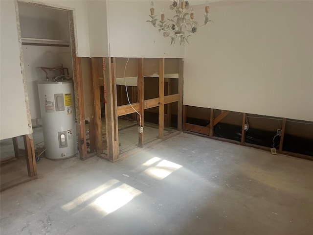 1212 Oakwood Trl, Southlake, TX 76092 - unfurnished bedroom featuring water heater, a chandelier, and concrete floors