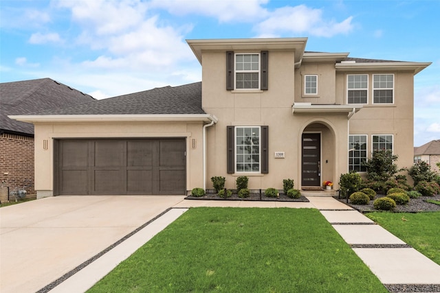 1308 Redbrick Ln, Northlake, TX 76247 - view of front of property featuring an attached garage, a front yard, stucco siding, and driveway
