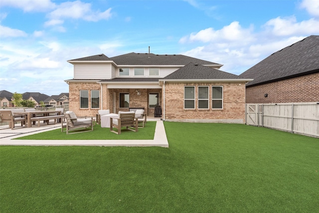 1308 Redbrick Ln, Northlake, TX 76247 - back of property featuring outdoor lounge area, a patio, brick siding, and roof with shingles