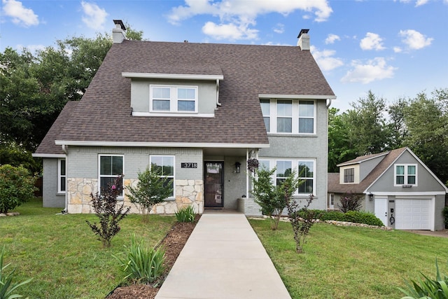 3718 Tulsa Way, Fort Worth, TX 76107 - view of front of home with a chimney, roof with shingles, a front yard, and a garage