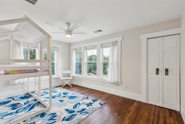 3718 Tulsa Way, Fort Worth, TX 76107 - bedroom featuring dark wood-style flooring, baseboards, and ceiling fan