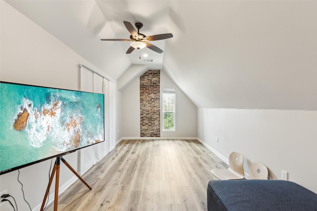 3718 Tulsa Way, Fort Worth, TX 76107 - additional living space with light wood-style flooring, vaulted ceiling, ceiling fan, and baseboards